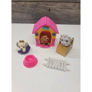 Mattel Barbie Dollhouse Miniature Dog House with Sitting Brown Puppy Dog Lot